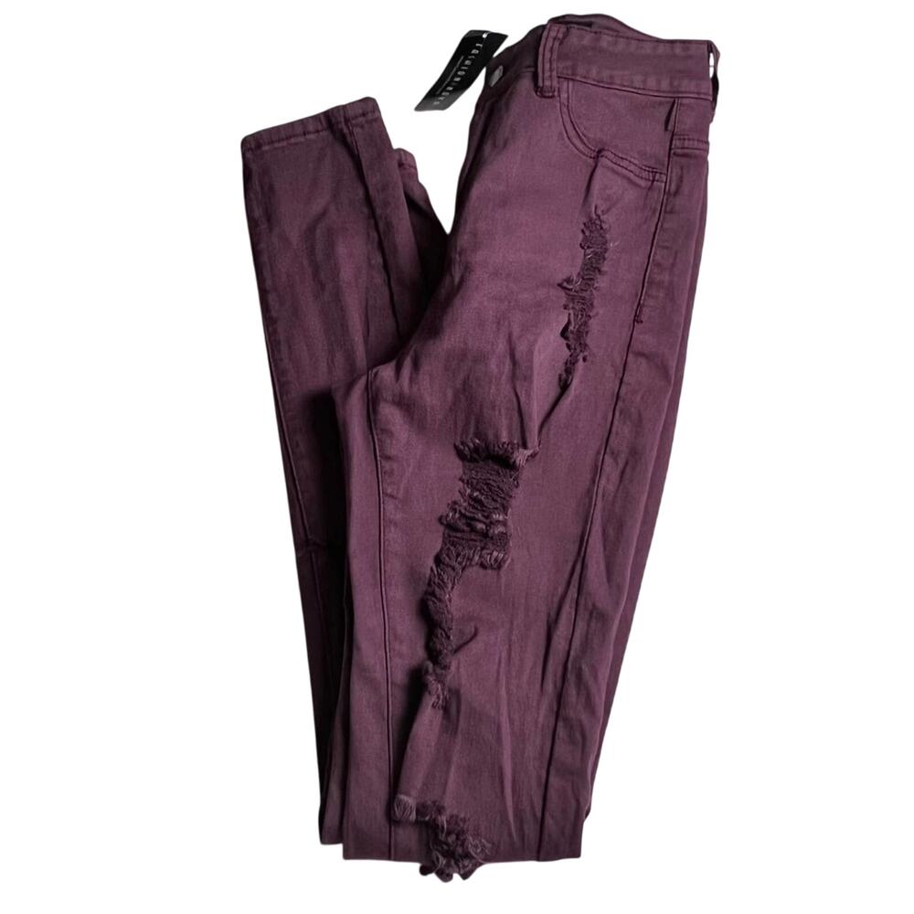 COPY - Fashion Nova Women's Distressed Maroon Skinny Jeans Sz 3